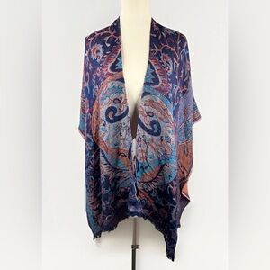 Cashmere Purple Multi Paisley Pashmina & Silk Scarf Fringe Hem Luxury Old Money